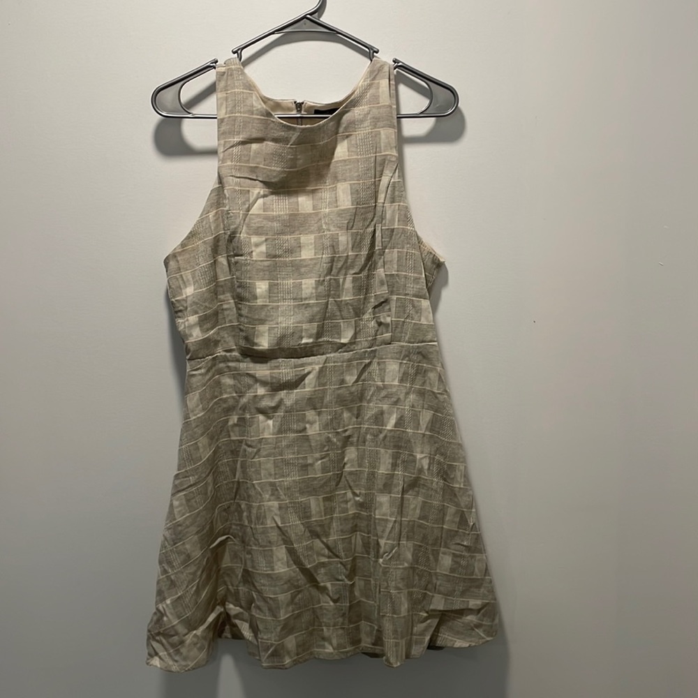 Beige, off white, grey, plaid dress